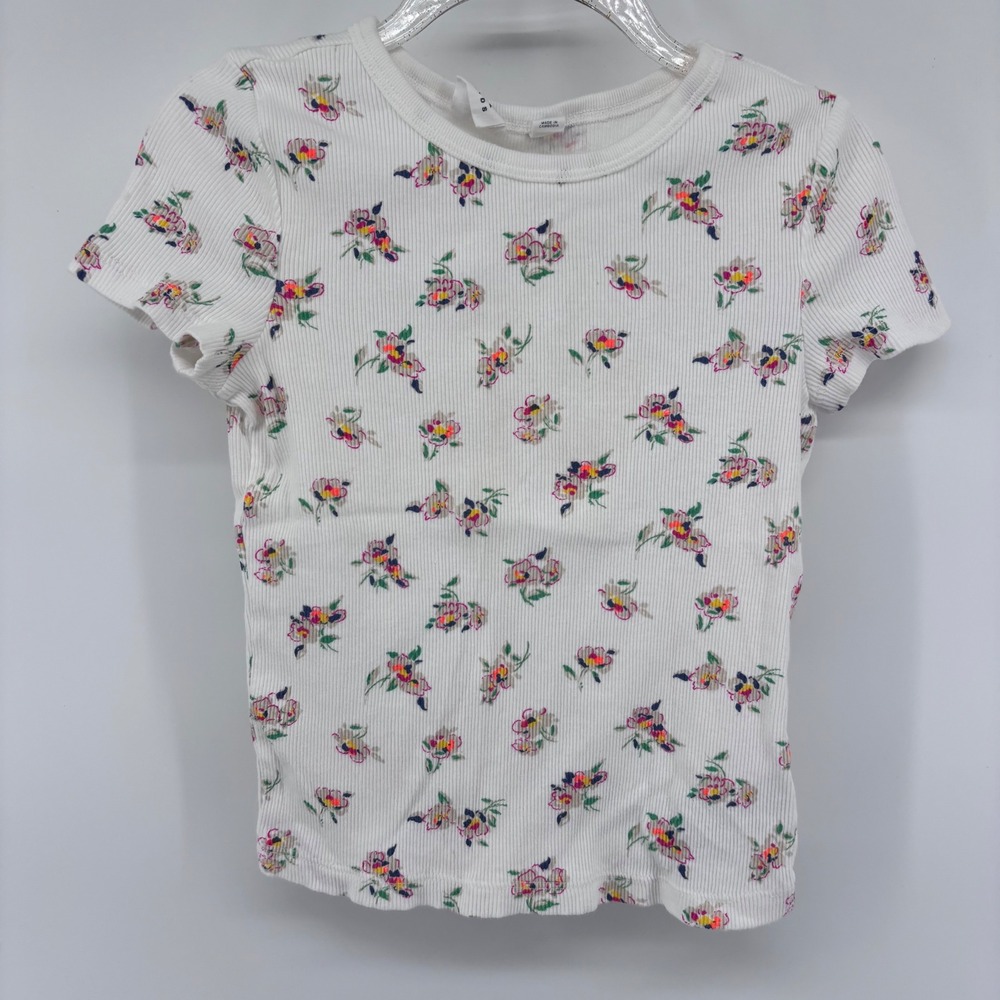 GAP Kids Floral Print Ribbed T-Shirt‎ Girls Crew Neck Short Sleeve Top